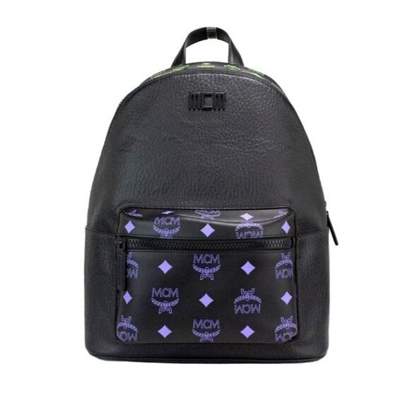 NEW MCM Color Splash Visetos Backpack Green Purple Medium Mixed Leather Bookbag - Picture 3 of 12